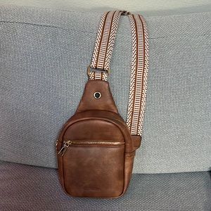 Faux leather crossbody travel bag in cognac brown